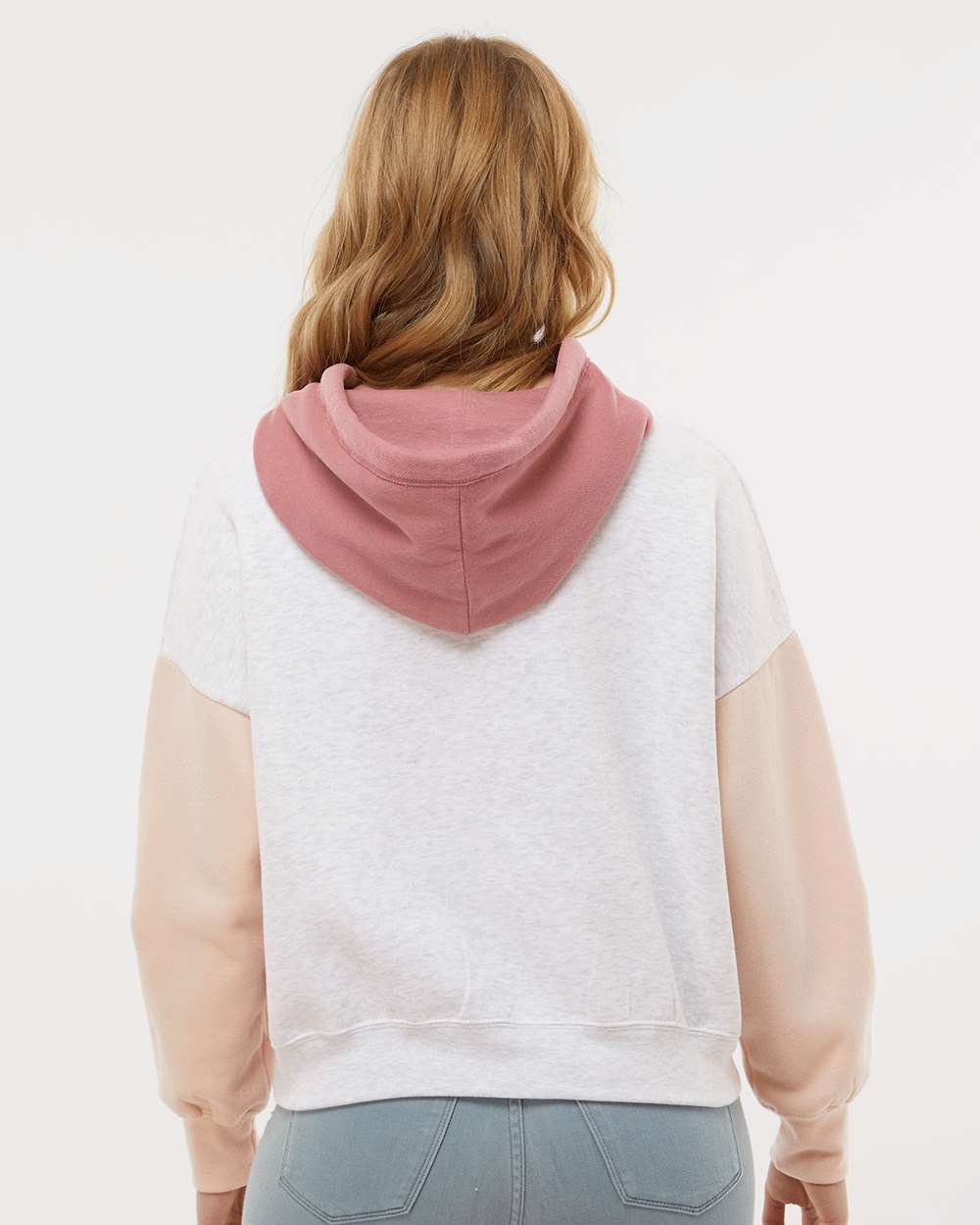 MV Sport-  Women's Sueded Fleece Colorblocked Crop Hooded Sweatshirt - W23716
