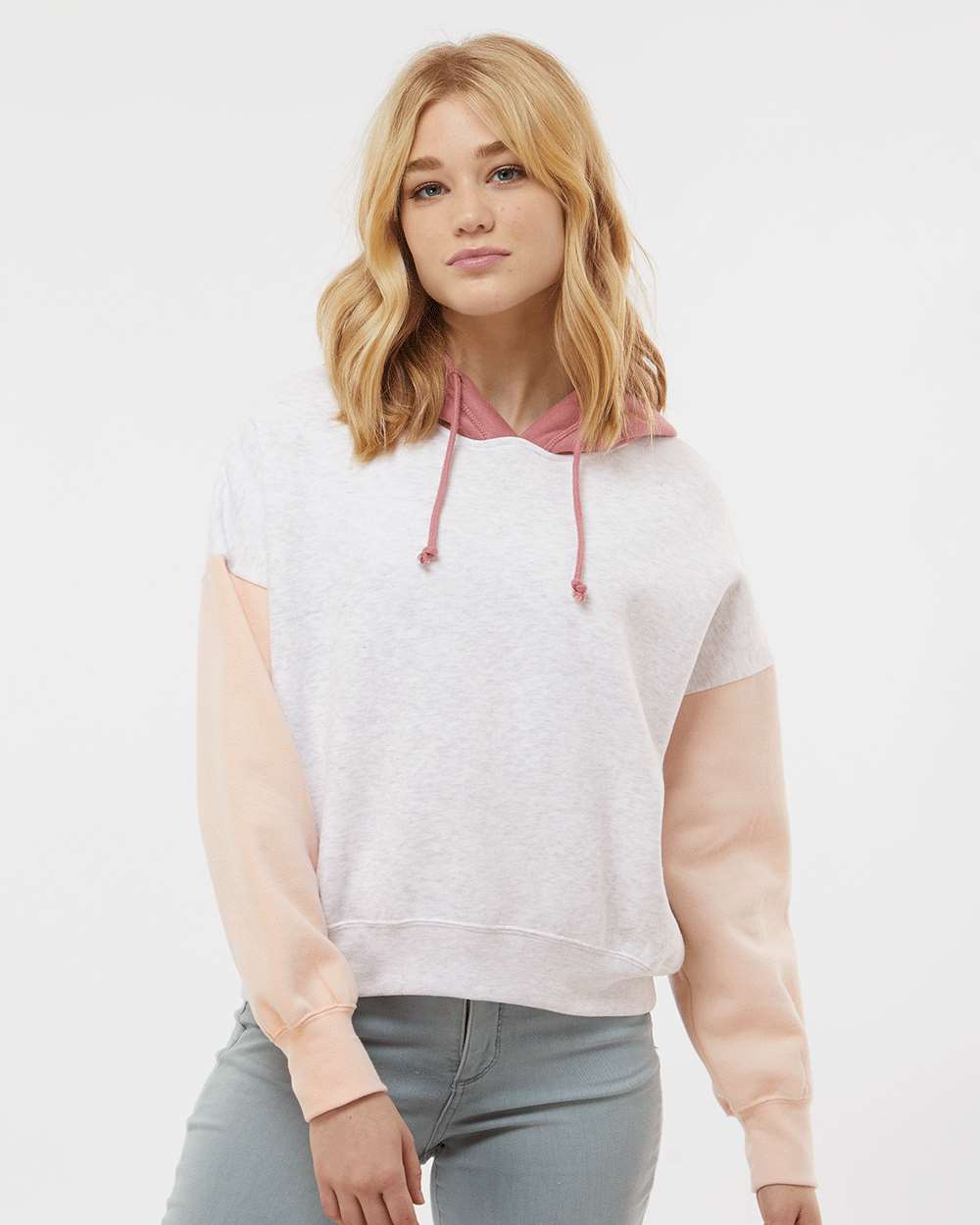 MV Sport-  Women's Sueded Fleece Colorblocked Crop Hooded Sweatshirt - W23716