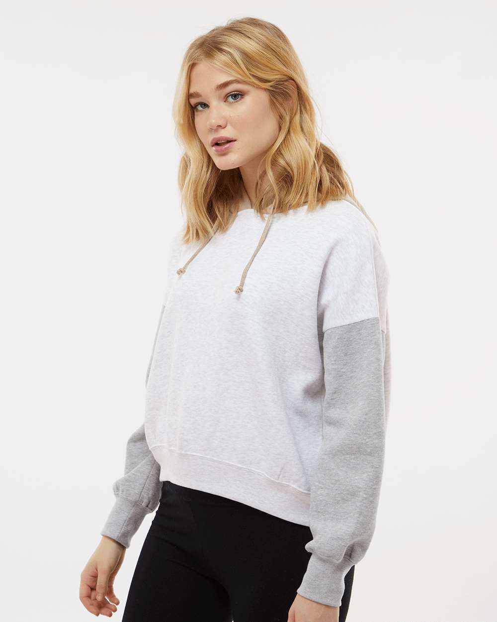 MV Sport-  Women's Sueded Fleece Colorblocked Crop Hooded Sweatshirt - W23716